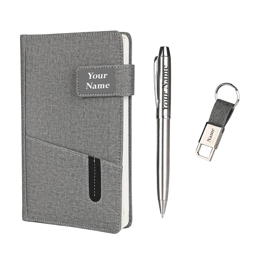 Gift Set Jute Diary Metal Pen Keychain